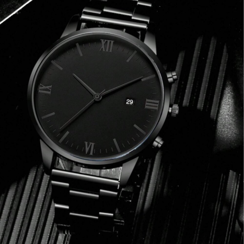 2pcs/set Fashionable Business Style Stainless Steel Quartz Watch With Bracelet - Picture 2 of 5